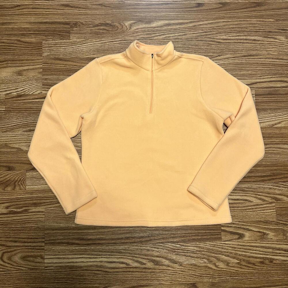 LL Bean Women’s Fleece Sweatshirt Pullover 1/4 Zip Orange Peach Medium VTG